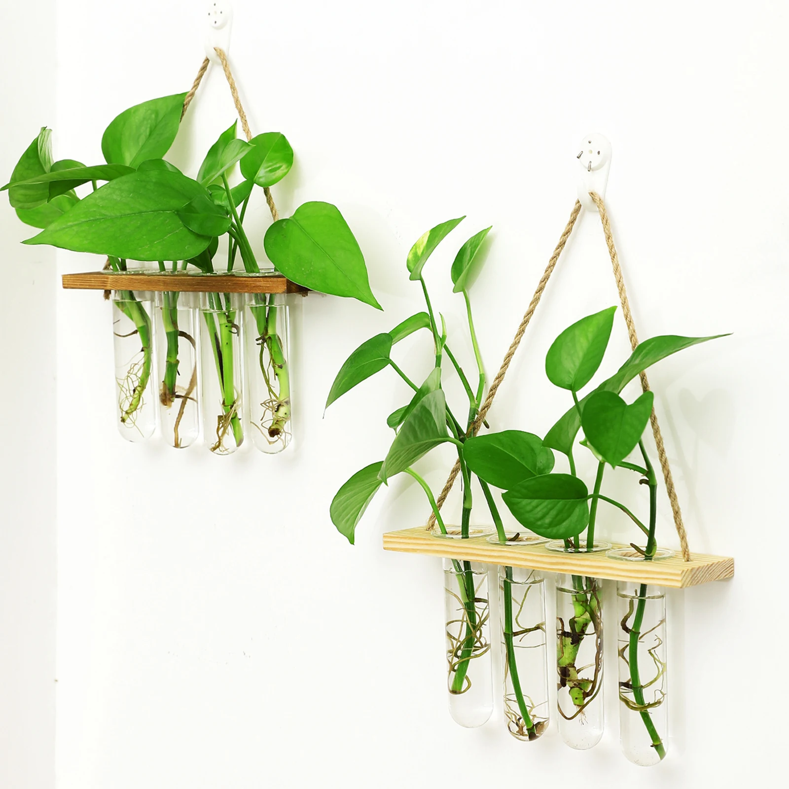 Glass Hanging Planter Terrarium Plants Wood Hanger Test Tube Vase Natural