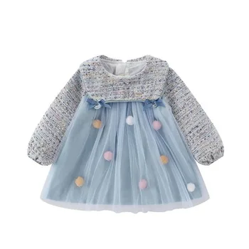 

DFXD 2020 Spring Girls Princess Dress Baby Clothes For 1-5T Children Long Sleeve High Waist Mesh Patchwork Party Dress Vestidos