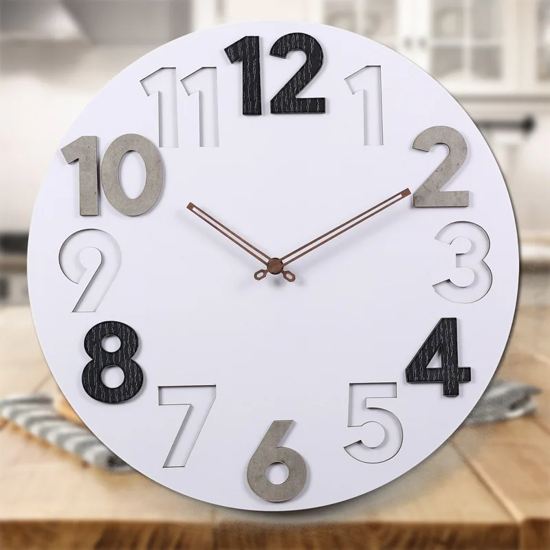 12/16 Inches Home Digital Wall Clocks Creative Numbers Needle Mute Clock for Living Room Bedroom Office Wall Decoration