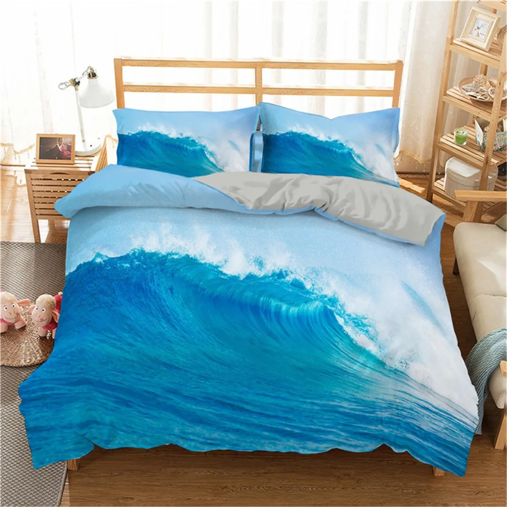 Boniu 3D волна океан живописный набор постельного белья Синий пододеяльник с наволочкой одеяло микрофибра покрывала королева король размер