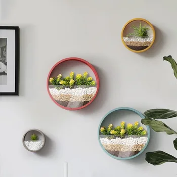 

Creative Iron Art Wall Vase Solid Color Modern Hanging Decor Crafts / Artificial Flower Colored Stone Holder Bonsai Flower Vases