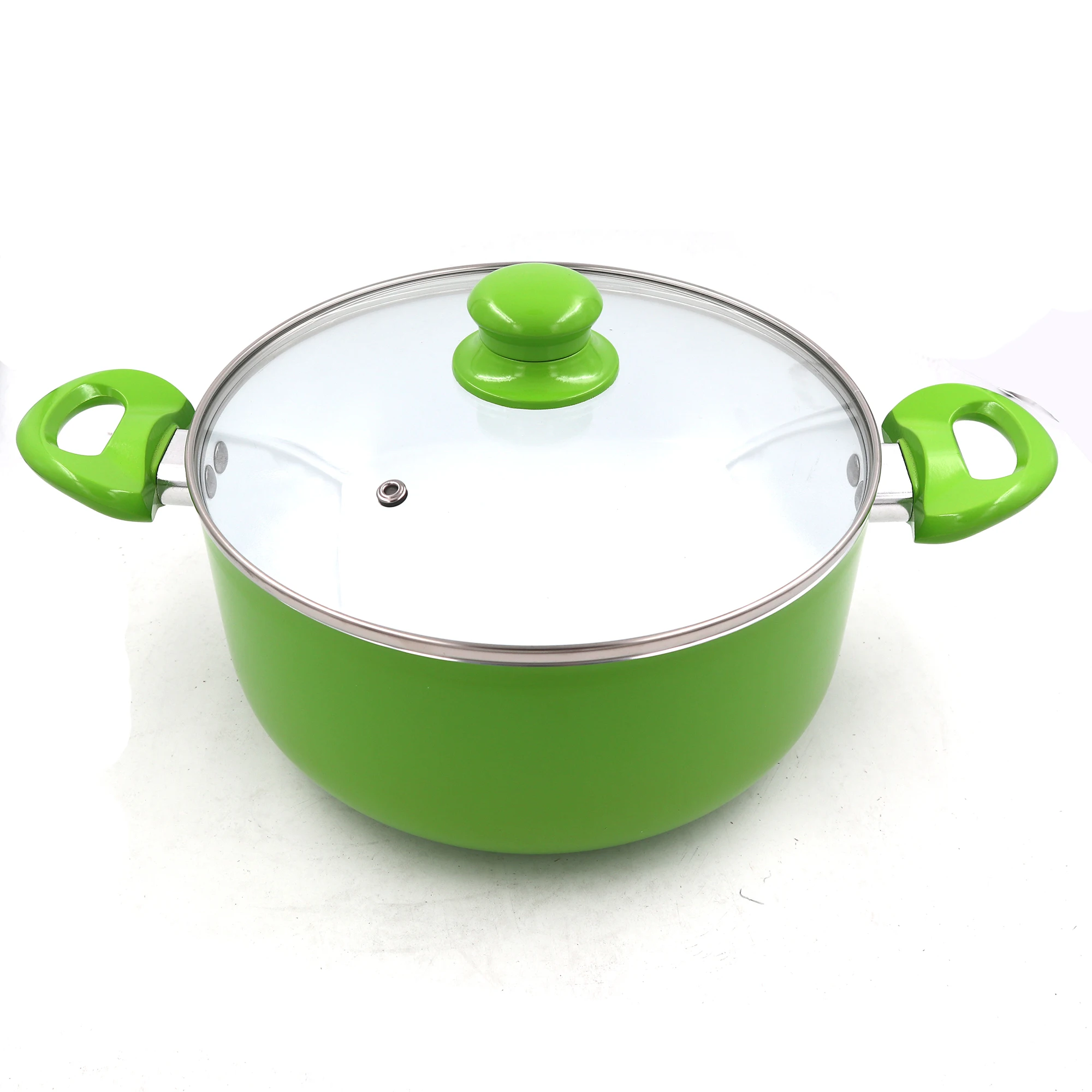 Керамическая кастрюля Master Star с красно-белым покрытием, Высококачественная посуда для пожаротушения, 20 см/24 см, кастрюля для супа и стеклянная крышка - Цвет: Зеленый