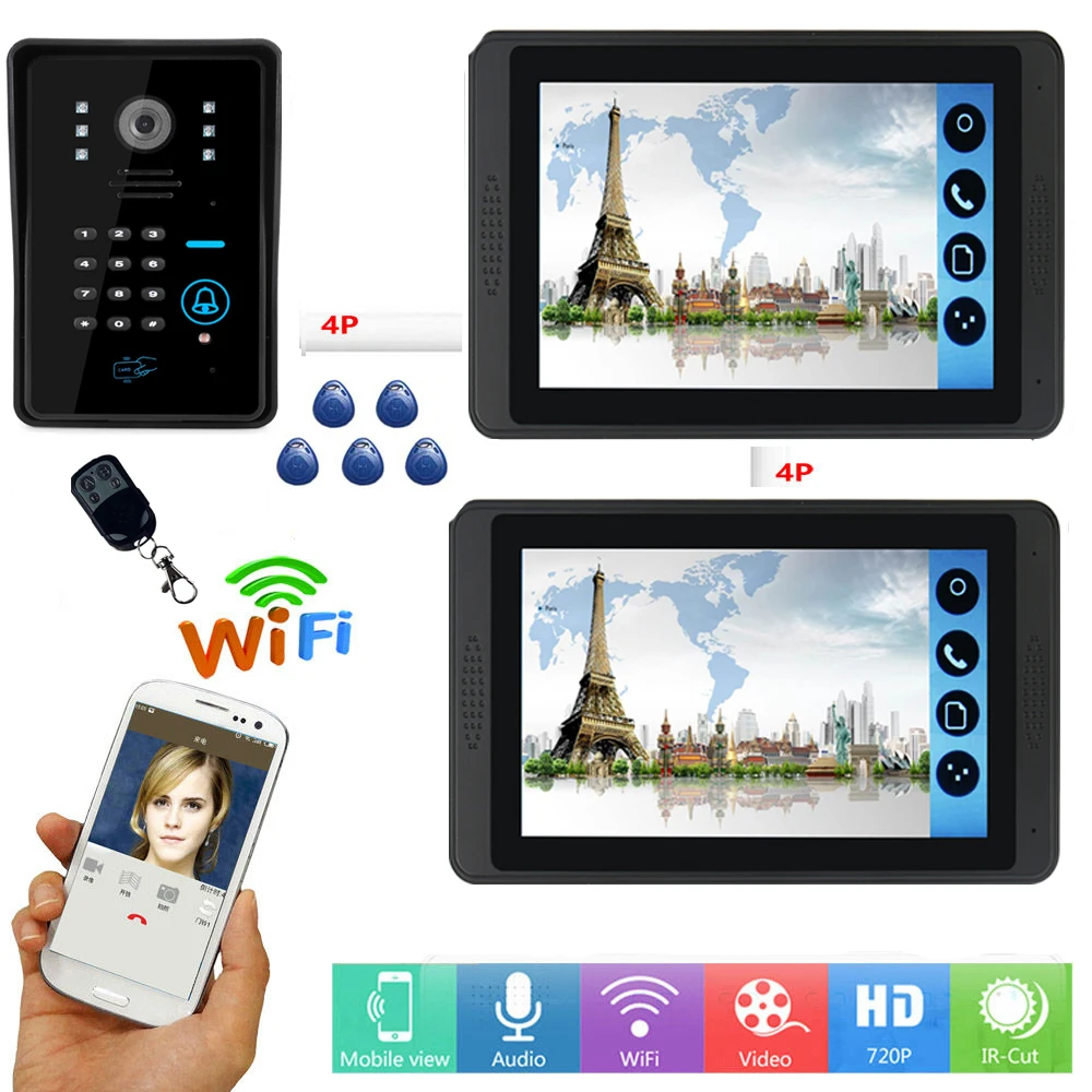 

RFID Password Control Video Camera Intercom 7 Inch LCD Wifi Wireless Video Door Phone Doorbell Intercom System APP Remote Unlock