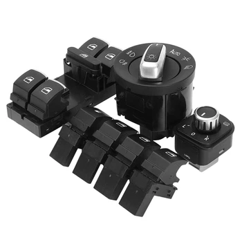 

7Pcs Window Master Control Switch,Window Headlight Mirror Fuel Gas for Passat Golf Jetta Chrome Electrical Switch (Black)