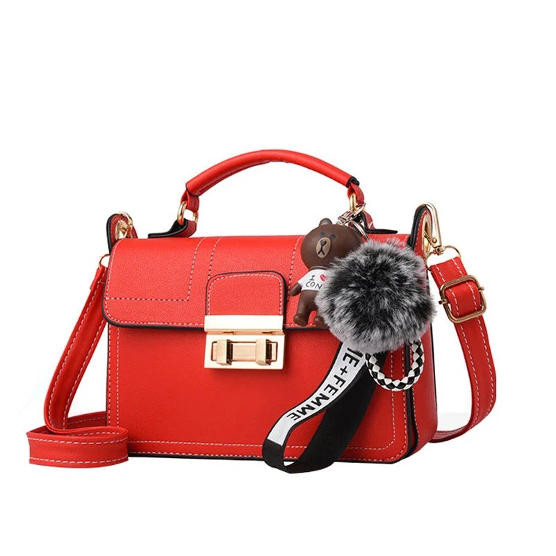 

Large Capacity Bear Shoulder Bag 2019 Soild Thread Handbags for Women Strap Totes Pu Leather Messenger Crossbody Bags for Ladies
