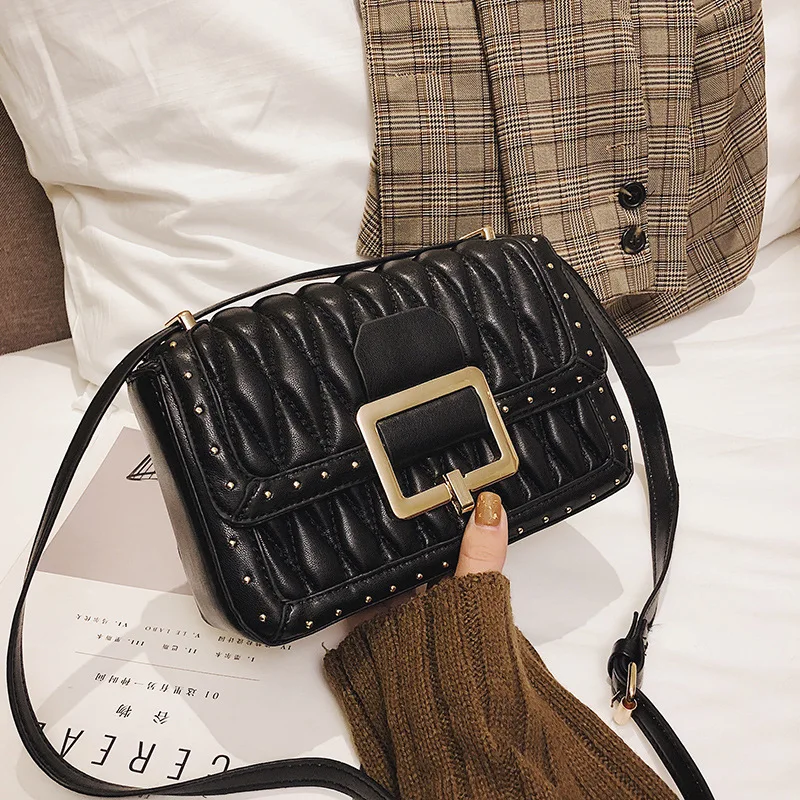 

Female Diamond Lattice Rivet Crossbody Bags For Women 2020 Luxury Handbag Designer Sac A Main Ladies Hand Shoulder Messenger Bag