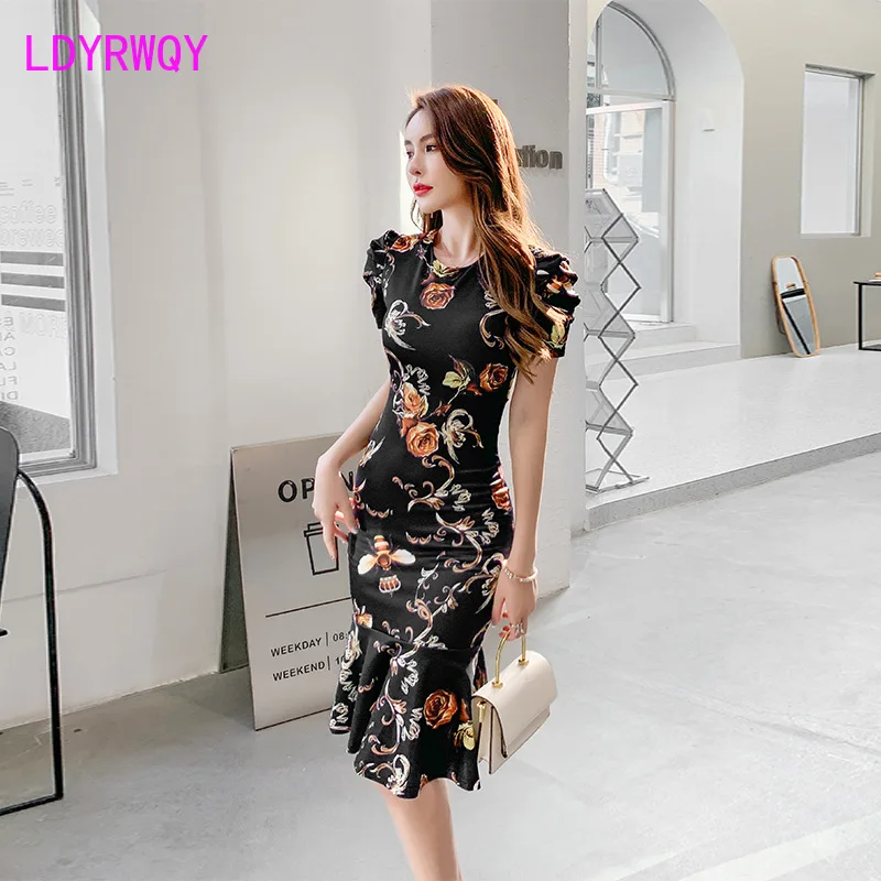 LDYRWQY 2021 new temperament slim short-sleeved round neck bag hip ...