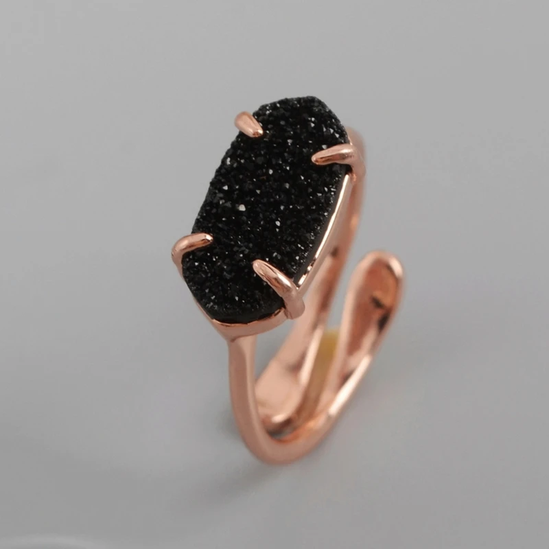 black druzy Натуральные Агаты Druzy женские кольца цвета Drusy Fasion кольцо Kendra Кольца Драгоценные камни камень черный белый серебряный девушки кольцо дропшиппинг - Цвет основного камня: black druzy