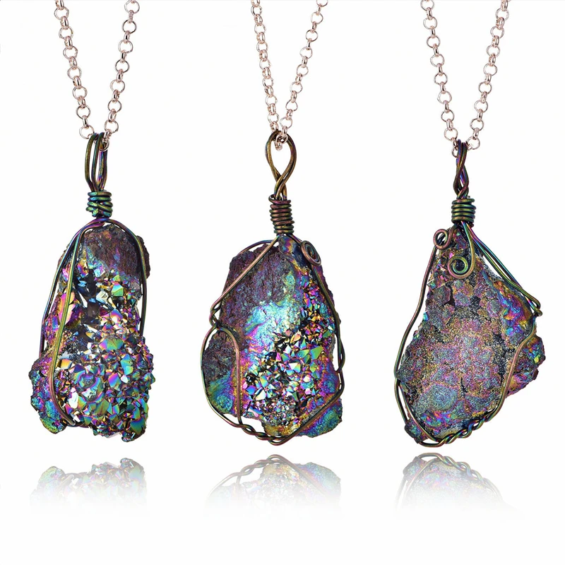 

Mood Changing Stone Necklace Irregular Natural Crystal Chakra Rock Stone Quartz Pendant Unpolished Sweater Chain Necklace