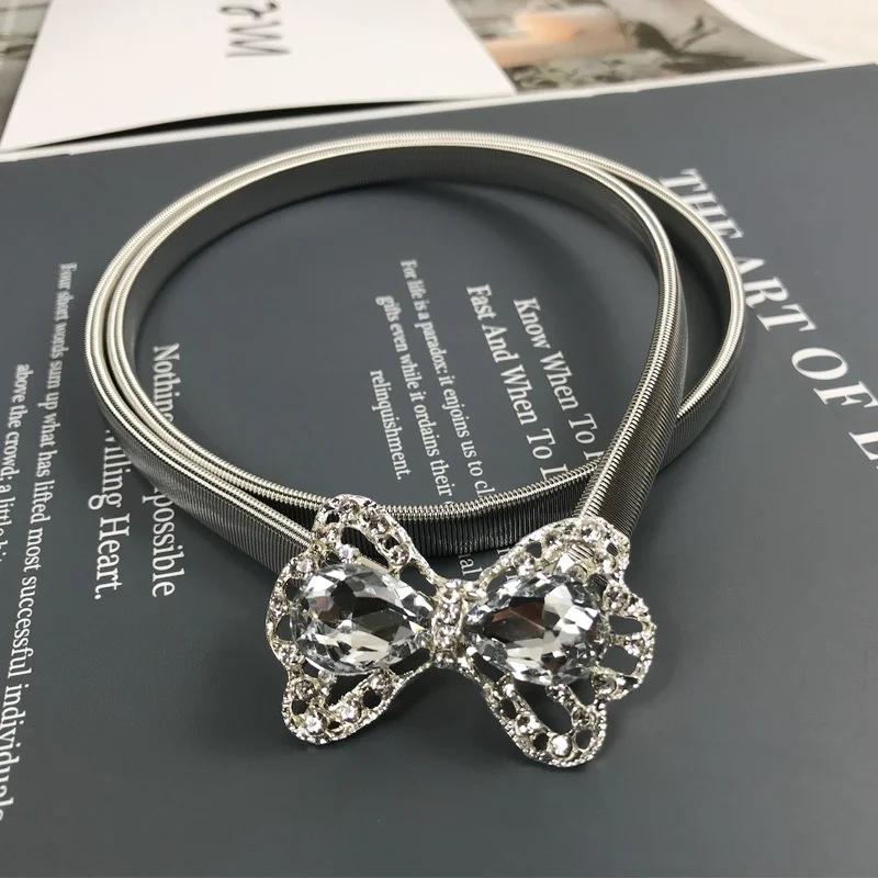 rhinestone belt 1 Женский пояс-цепочка, эластичный, серебристый, золотой, металлический пояс для женщин, легкий ремень без пряжки, стразы, жемчуг, cinturon mujer - Цвет: rhinestone belt 1