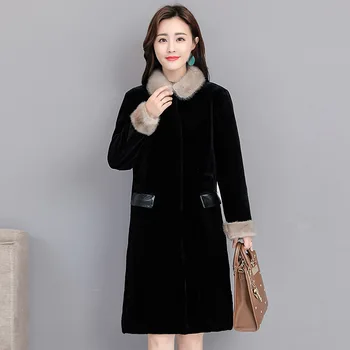 

2019 Autumn Winter Faux Mink Fur Turn-Down Collar Coats Women Pockets Thick Warm Fur Elegant Single Breasted Jacket Vestidos