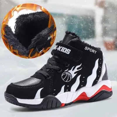Модная повседневная обувь для мальчиков; сезон весна-зима; детская спортивная баскетбольная обувь; кожаная спортивная теплая обувь для мальчиков; размеры 28-39 - Цвет: White shoes 2