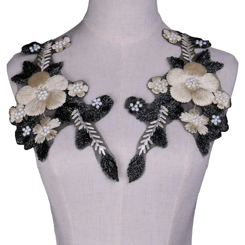 2Pcs/Set Lace Embroidery Flower Patches Dress Costume DIY Decorative Flower Stickers Scrapbooking NL085
