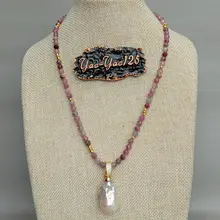 19 ''натуральный 5 мм красный Tourmalne ожерелье культивированный белый Кеши жемчуг кулон