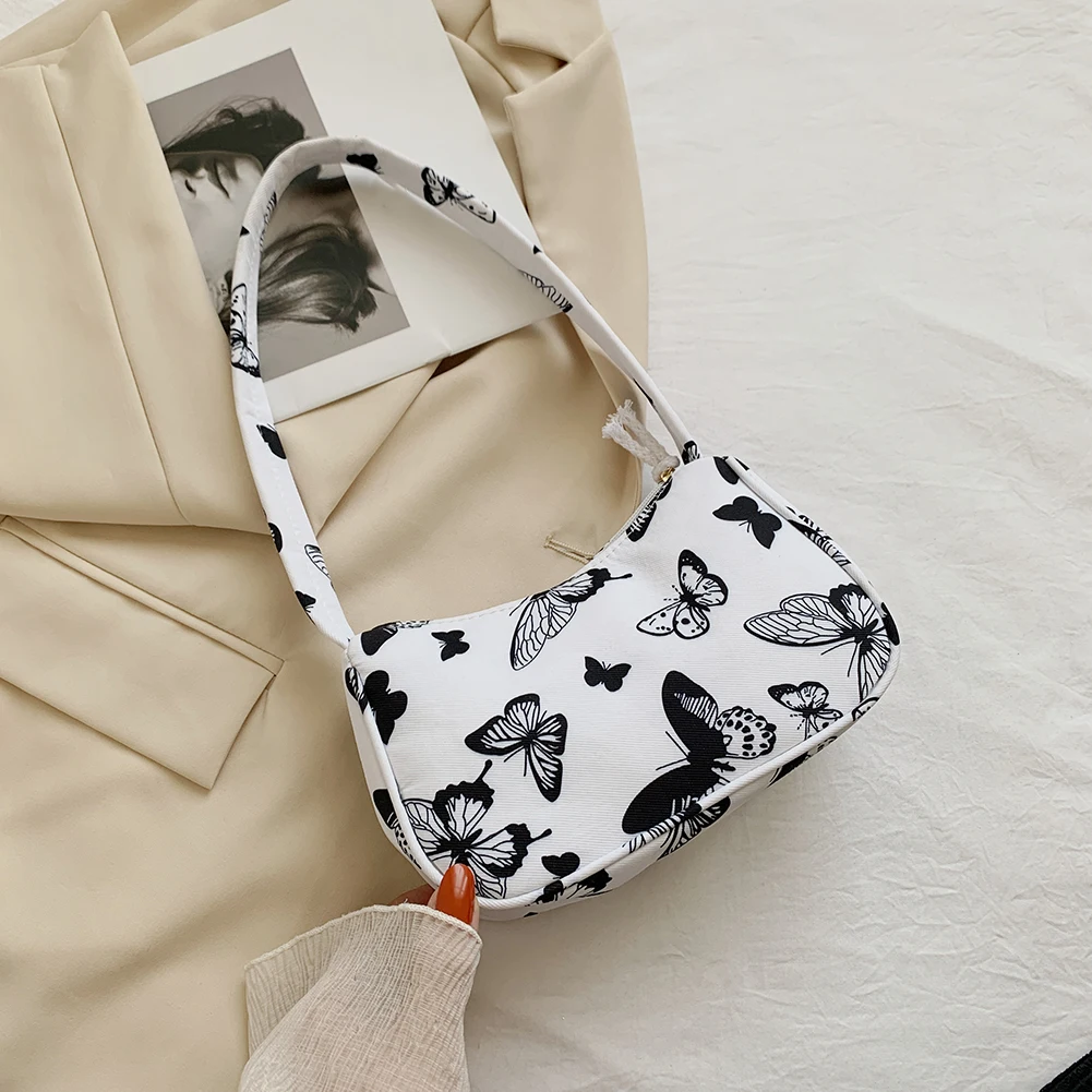 Animal Pattern Print Canvas Shoulder Underarm Bag Vintage Ladies Small Purse Handbags Casual All-match Fashion Women Square Bags