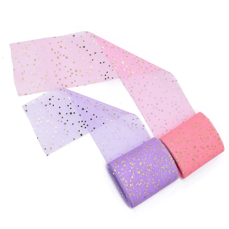 5yard 8cm Glitter Sequin Star Tulle Roll DIY Pompom Bow Tutu Fabric for Wedding Birthday Party Decoration Gift Wrapping Craft 75