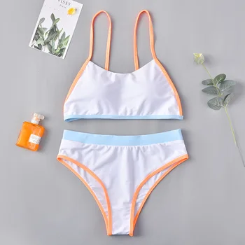 

Roseheart Summer White Solid Sexy Bikini Sets Women Swimsuit Bikini Swimwear Mid Waist Bathing Suit Female Padded