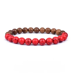 Elegant Volcanic Stone & Wooden Bead Buddha Bracelet - S-17cm (S)