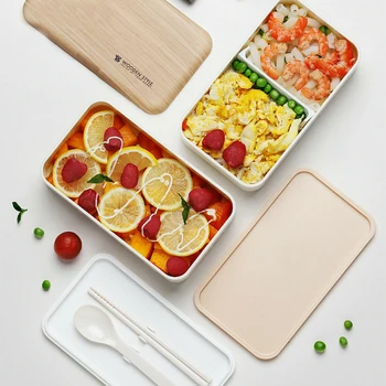 

2 Layer Lunch Box Spoon Dinnerware Bento Box Food Storage Container Microwave Lunch Box