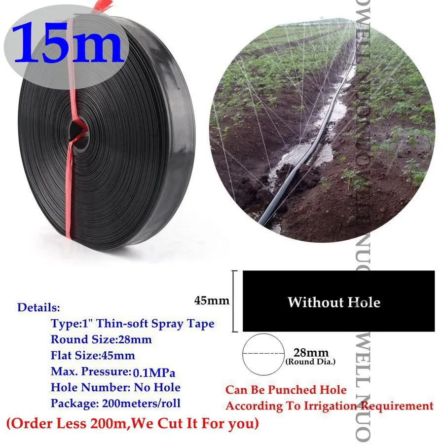 15 м Φ28мм " тонкий Solft спрей лента ферма, теплица микро Оросительная капельная лента садовый распылитель шланг газон трава полив трубка - Цвет: Without Hole