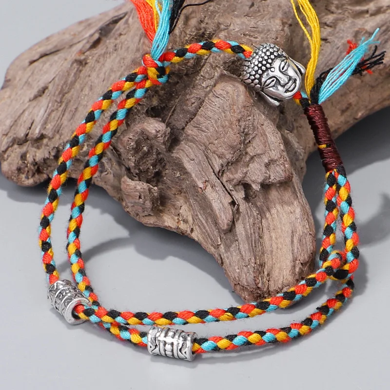 Tibetan Buddha Head Amulet Thread Woven Rope Bracelets For Women Buddha Charm Friendship Couple Pendent Bracelet Men Gift Bracelet Jewelry