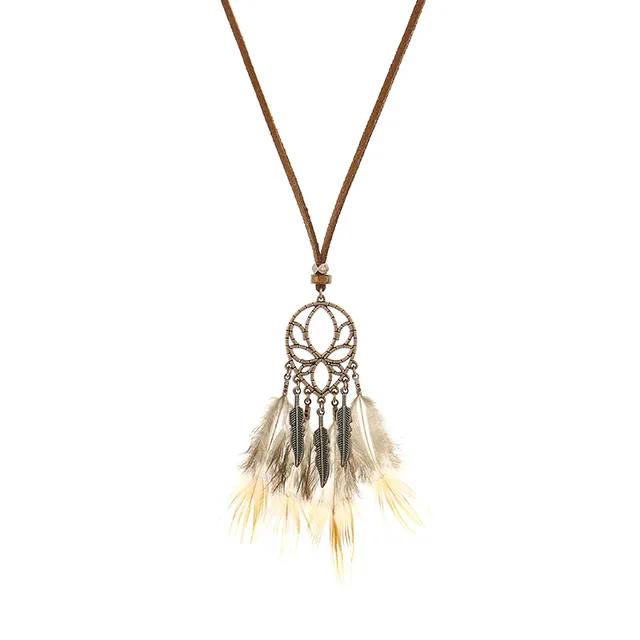 Exknl Women Bohemian Ethnic Long Chain Feather Dreamcatcher Skeleton Tassel Pendant Necklace Choker Boho Jewelry Accessories 0234