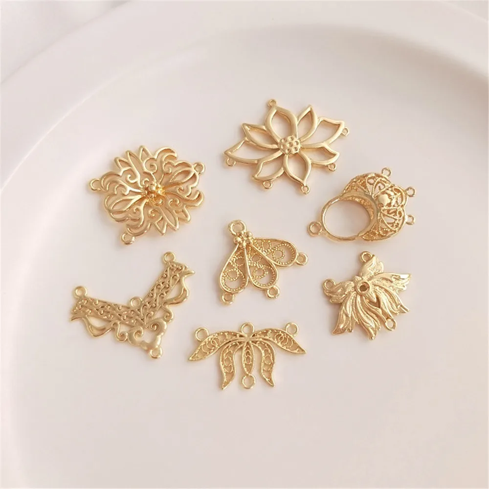 14K Gold Plating Cast copper plated gold wreaths hair pin earrings pendant DIY antique tassel porous connection accessories