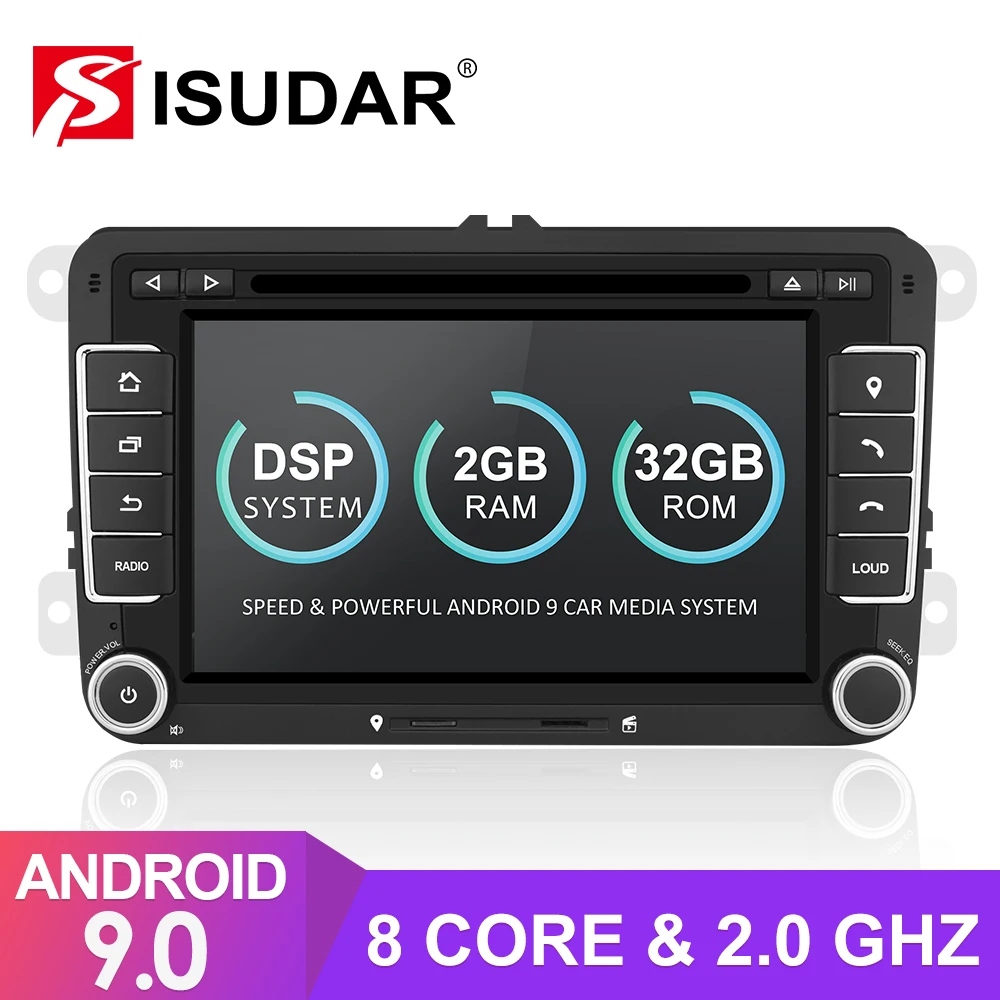 Baratos Isudar 2 Din Auto Radio Android 9 para VW Golf Tiguan Skoda Fabia rápido asiento León Skoda auto GPS Multimedia Octa Core ROM 32GB DVR