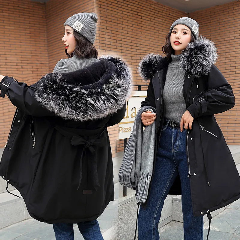 Parkas Mujer New Arrival Women Winter Jacket Large Fur Collar Hooded Female Jacket Long Coat Cotton Parkas Plus Size P11