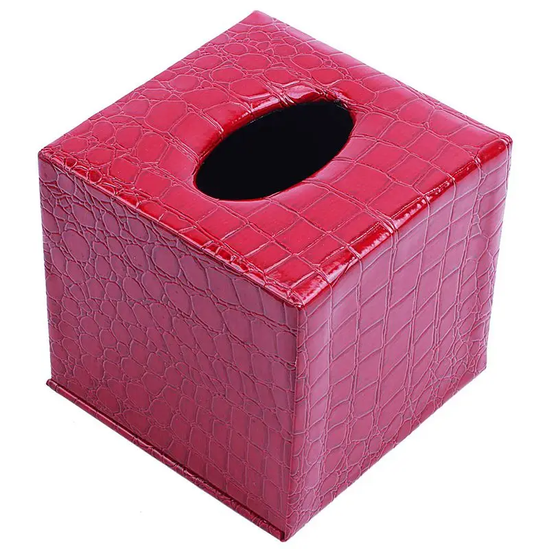Прочная квадратная коробка для салфеток из искусственной кожи, чехол для салфеток, чехол для салфеток, цвет: красный узор «крокодиловая кожа», размер: 13,8*13,8*13