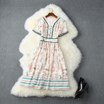 

HIGH STREET New Fashion 2020 Summer Designer Runway Dress Women's Short Sleeve V-neck Floral Print Casual Dress