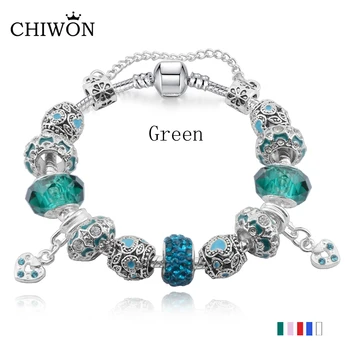 

Fashion plated Silver Field of Daisies Murano Glass&Crystal European Beads Fits original Style charms Bracelets BL030