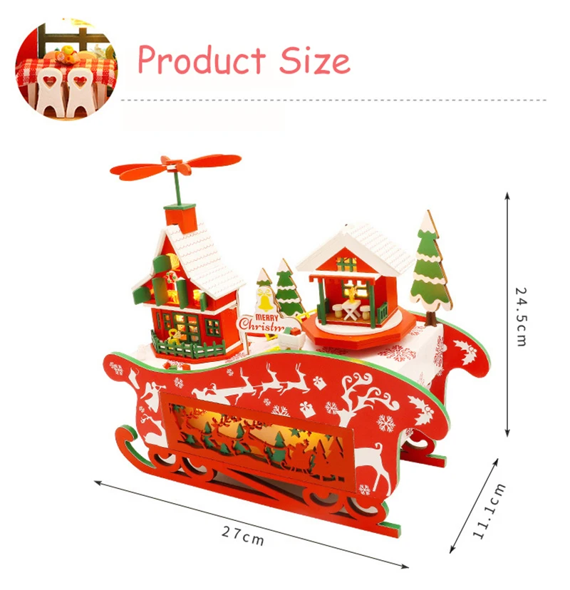 DIY кукольный домик Рождество сани автомобиль миниатюрный сборные наборы деревянный кукольный дом мебель игрушки модель для детей подарок на день рождения