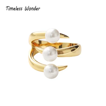 

Timeless Wonder Glam Triple Pearl Claw Stackable Rings Women Jewelry Punk Cocktail Designer Gothic Boho Ins Gold Rare Top 2368