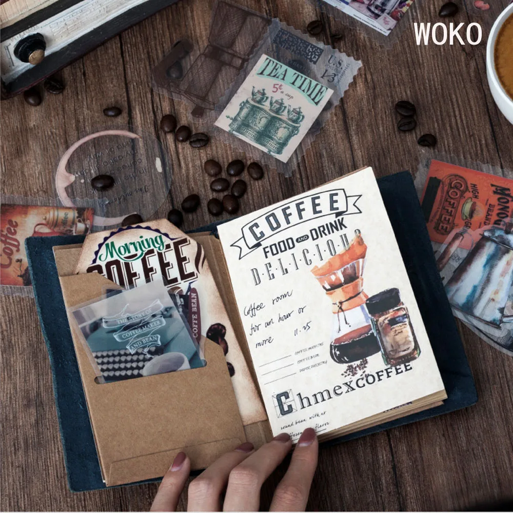 WOKO 30 шт кофейные наклейки для домашних животных Ретро Рисованные кофейные зерна/белый кофе/штамп/старый кофе пятна наклейки для скрапбукинга DIY