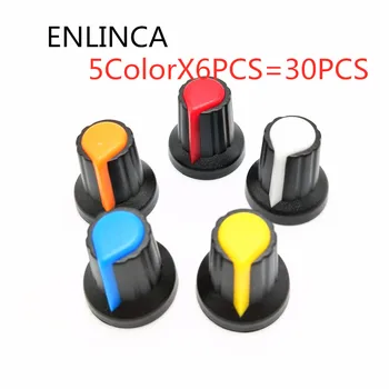 

5colors X 6Pcs=30Pcs Kit WH148 potentiometer knob cap(copper core) 15X17mm 6mm Shaft Hole AG2 Yellow Orange Blue White Red