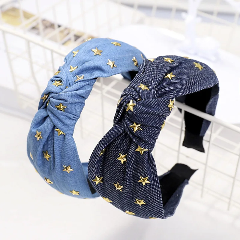 

Xugar Gold Star Knot Headbands for Women Girls Solid Color Cowboy Hairbands Women Hair Accessories Fashion Hair Hoop