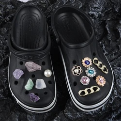 New Arrival 1 Pcs Croc Shoe Charms Unique Purple Green Irregular Stone Shoes Decorations Bling Rhinestone Pearl Girl Accessories