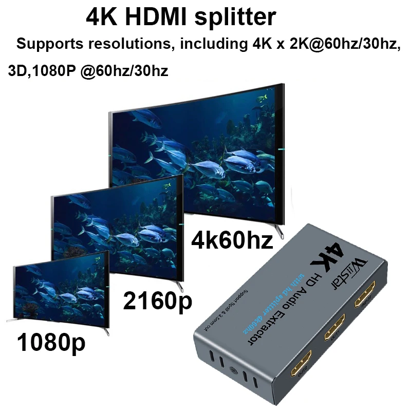 Extrator de Áudio 4k hd Divisor hd para hd Mais Conversor de Áudio com Spdif Mais 3.5 mm Jack Estéreo Hdmi Divisor 1x2 - Image 2