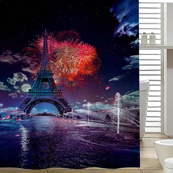 

New Paris The Eiffel Tower Shower Curtain With 12 C-shaped Curtain Hooks Waterproof Polyester Bathroom Shower Curtains