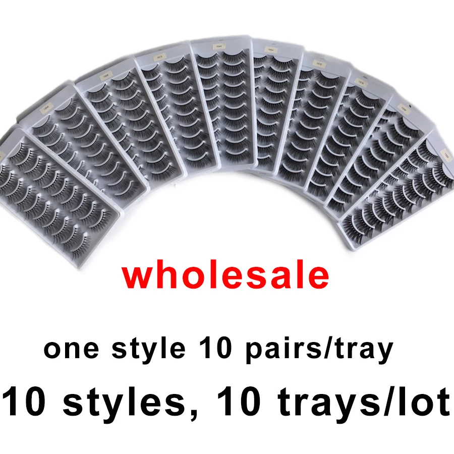 

wholesale 100 Pairs False eyelashes 10 Styles Faux Mink Lashes Extension Makeup Soft Fake Eyelashes Maquiagem Faux Cils