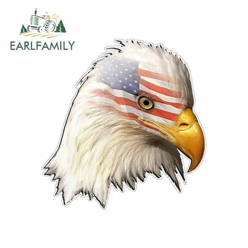 

EARLFAMILY 13cm x 12.5cm for Eagle Head American Flag Cartoon Vinyl JDM Bumper Trunk Truck Graphics Windshield Bumper Windows