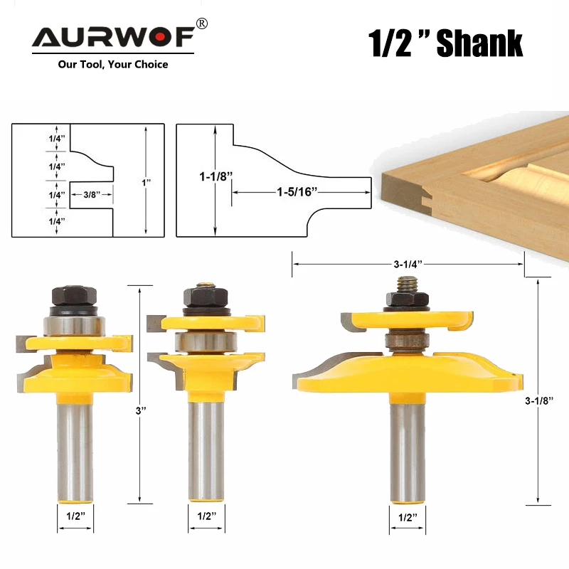3PCS 12MM 1/2&quot Ogee Rail &amp Stile Backcutter Router Bit Panel Raiser Milling Cutter for Wood Set Woodworking Tenon Bits MC03083 |