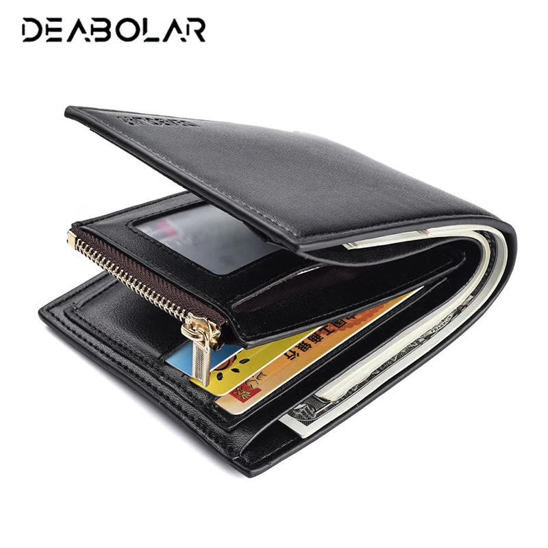 

DEABOLAR High Quality Men's Business Wallet Male Short Soft Leather Luxury Wallets Zip Purse with Card Holder for Men Best Gift