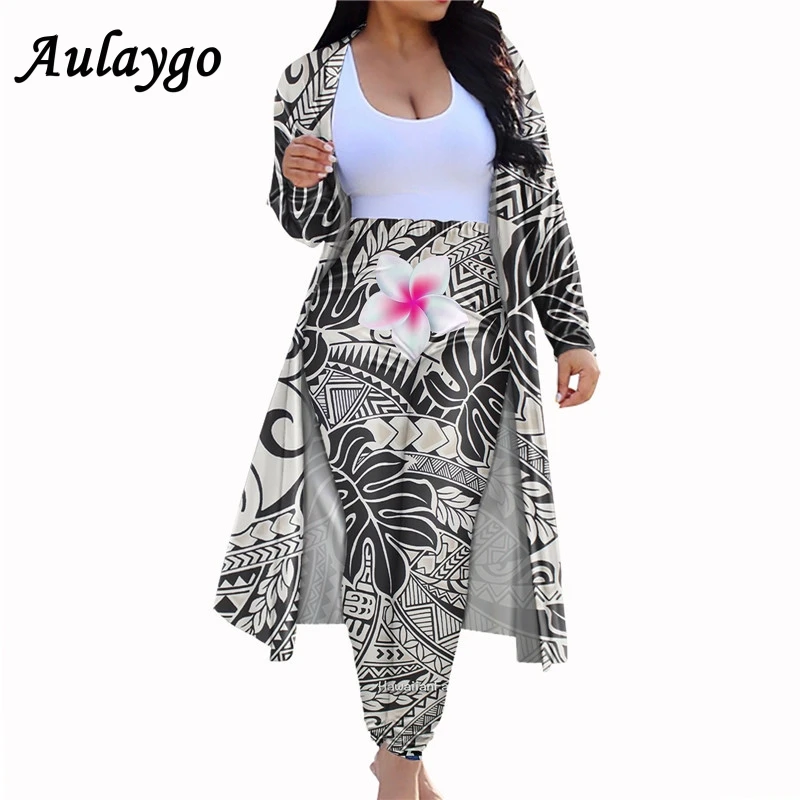 

Aulaygo Polynesian Clothing 2 Piece Set Women Cardigan Long Trench Tops Hawaiian Nation Bodycon Casual Clothes Sexy Outfits Boho