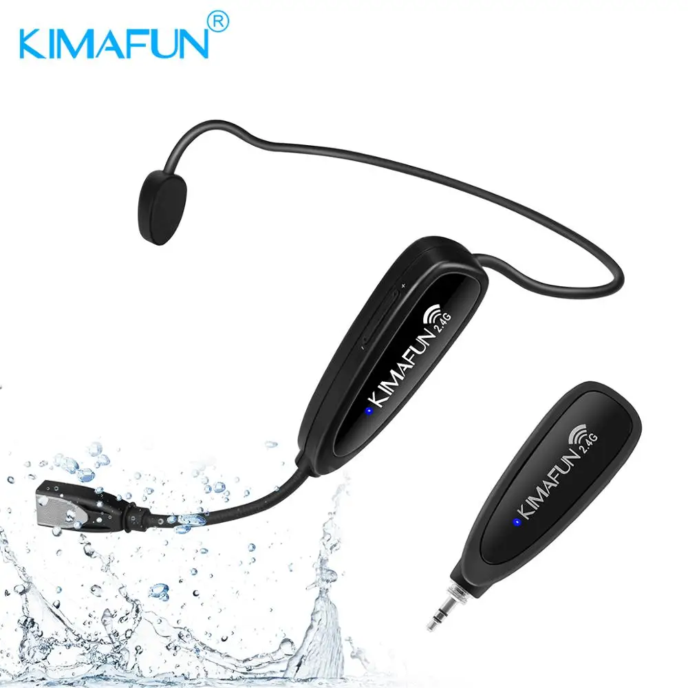 Spinning Speaker G100-1 Smartphone For Fitness Instructor Yoga Fitness Wireless Microphone KIMAFUN 2.4G Wireless Waterproof Headset Microphone with Transmitter and 3.5mm Receiver