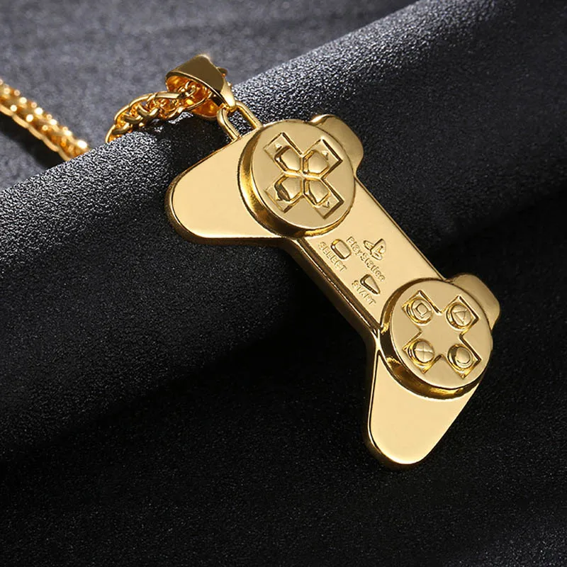 

Hip Hop Jewelry Men Personalized Fashion Gamepad Pendant Necklaces Gun Black Steel Color Gold Statement Chain Necklace Gifts