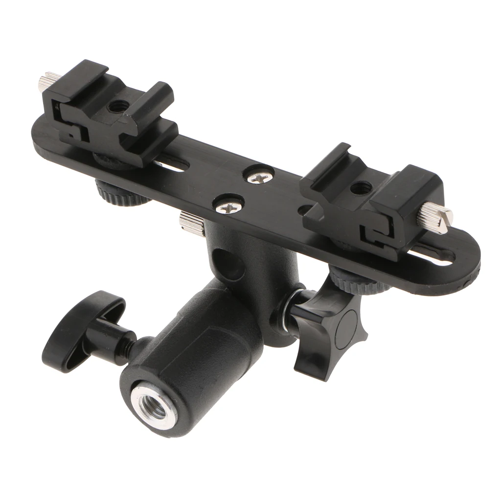 Dual Flash Bracket Hot Shoe Speedlight Stand Umbrella Holder Light Stand Bracket Mount for Studio Video DSLR Camera
