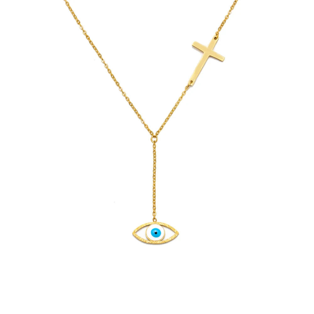 Gold Ожерелье Lucky Eye, Турецкий Дурной глаз, золото, серебро, нержавеющая сталь, цепочка, кулон, ожерелье, ювелирные изделия для женщин, девушек, мужчин EY6689 - Окраска металла: Gold