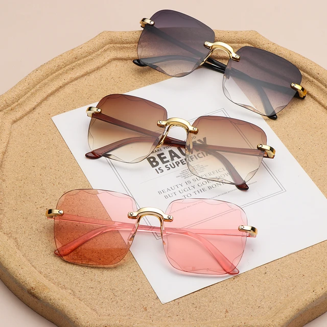 Rose Lens Square Frameless Sunglasses